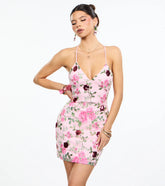 Luxe Bloom Sequin Floral Mini Dress