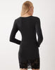Long Sleeve Mini Dress With Lace Trim In Black
