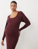 Maternity Knitted Structured Scoop Neck Maxi Dress In Burgundy