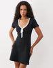 Miss Selfridge V-Neck Short Sleeve Mini Dress With Bow In Black