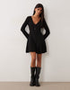 New Look Crinkle Flared Sleeve Button Mini Dress In Black