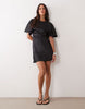 Satin Cape Back Detail Mini Dress In Black