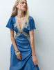 Reclaimed Vintage Satin Maxi Tea Dress With Lace Trim In Navy