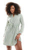 Only Tie Waist Dress In Sage Green Print