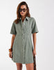 Vero Moda Button Front Fit And Flare Denim Mini Dress In Laurel Green Wash