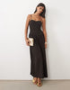 Shirred Bodice Broderie Maxi Dress In Chocolate