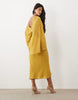 Kimono Sleeve Cape Detail Draped Midaxi With Open Back In Ochre