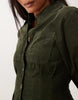 Nobody'S Child Petite Montego Cord Button Through Pocket Detail Shirt Mini Dress In Dark Green