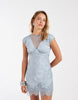 Kiss The Sky V Neck Lace Jacquard Mini Dress In Blura Aura