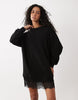 Long Sleeve T-Shirt Mini Dress With Lace In Black