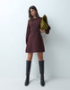 Nipped Waist Mini Dress In Burgundy