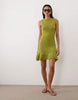 Tape Yarn Dress With Frill Hem In Green