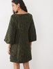 Yas Volume Sleeve Slash Neck Jacquard Mini Dress In Dark Olive