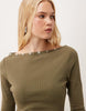 Miss Selfridge Slash Neck Flared Sleeve Mini Dress In Olive