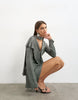 Topshop Long Sleeve Ruffle Mini Dress With Scarf Wrap Detail In Petrol Blue