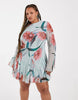 Curve Long Sleeve Mini Dress In Floral Print