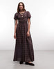 Daisy Street Shirred Maxi Dress With Tie Front In Purple Check