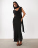 Draped Off Shoulder Scarf Detail Double Layer Maxi Dress In Black