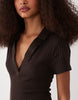 Ribbed Short Sleeve Polo Midi Dress In Chocolate
