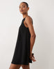 Fashionkilla Exclusive Linen Look Smock Mini Dress In Black