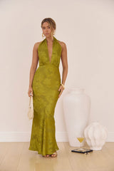Soft Serenade Halter Maxi Dress Olive
