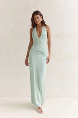 Seaside Glow Halter Maxi Dress Sage