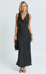 Blanca Midi Dress - Cowl Neck Bias Cut Dress in Black Polka Dot