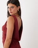 Satin Drape Bodice Maxi Dress With Cowl Back Detail In Red