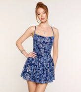 Lori Sequin Lace Up A-Line Mini Dress