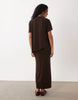 Modal Short Sleeve With Cape Layer Maxi Dress In Brown