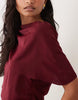 Fallen Shoulder Slinky Midi Dress In Burgundy