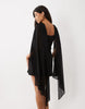 Mini Dress With Sheer Cape Shoulder In Black Scuba-Style Fabric