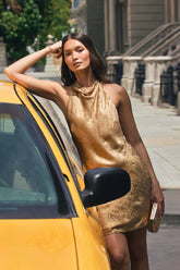 Dayna Gold Metallic Cowl Mini Dress