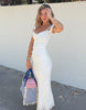 Bershka Lace Crinkle Midi Dress In White