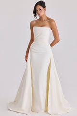 ivory satin strapless bridal gown