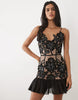 Jw Pei 3D Floral Embroidery Fitted Waist Flounced Hem Mini Dress In Black