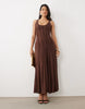 Slinky Scoop Neck Maxi Dress With Exposed Seams In Brown