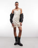 Monki Lace Detail Satin Slip Mini Dress In Off White