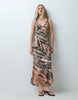 Satin Maxi Dress With Fluted Hem In Tiger Print