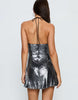 Princess Polly Moonchild Sequin Halterneck Keyhole Tie Detail Mini Dress In Gunmetal
