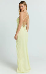 Sonya Maxi Dress - Cowl Neck Asymmetric Fit And Flare Dress in Lemon