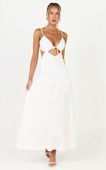 Grace Midi Dress - Strappy Cutaway with Godet Detail Dress in White