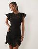 Crochet Flutter Sleeve Mini Dress In Black