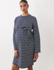 Mamalicious Maternity Long Sleeve Jersey Mini Dress In Navy And White Stripe