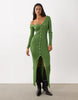 Kaiia Exclusive Knitted Asymmetric Neckline Button Through Maxi Dress In Green