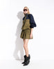 Ruffle Neck Track Mini Dress In Navy And Olive Colour Block