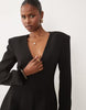 Bardot Plunge Neck Shoulder Pad Tailored Blazer Mini Dress In Black