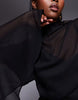 Drape Front Extreme Cape Sleeve Mini Dress In Black