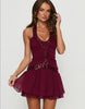 Princess Polly Aisleigh Mesh Overlay Sequin Detail Halterneck Shirred Detail Mini Dress In Burgundy