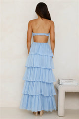 EVY LUNA Luxe Mode Strapless Maxi Dress Blue